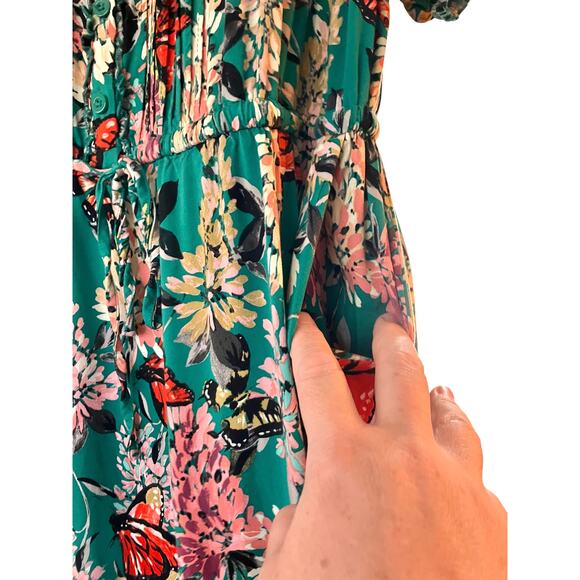 Torrid Women's Green Floral Short Sleeve Button Pintuck Maxi Dress SZ 1 (14/16) - Picture 7 of 11